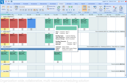 Collaborative, organization wide resource scheduling solution with multi-resource view.